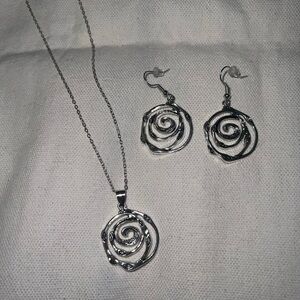 Spiral Silver Necklace and Earring Set